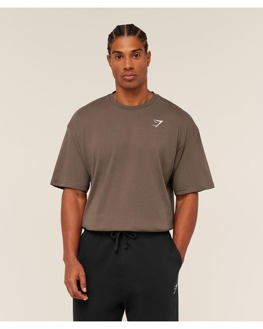 GYMSHARK Brown Crest Oversized T-Shirt for men