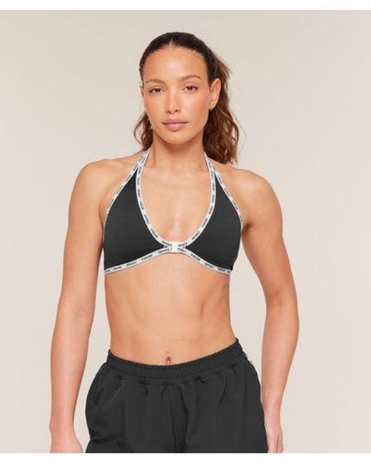 GYMSHARK Black Micro Logo Clasp Minimal Bra