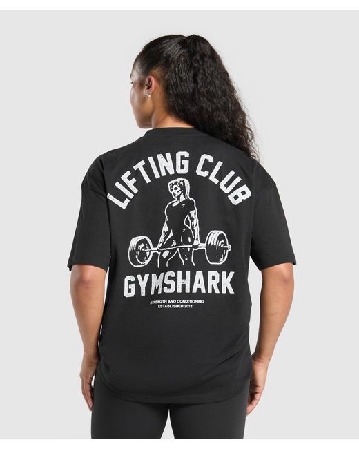 GYMSHARK Black Lifting Club Graphic Oversized T-Shirt