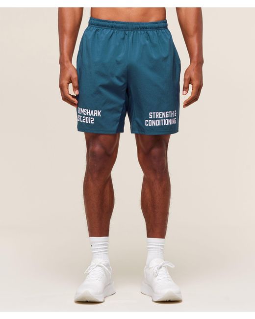 GYMSHARK Blue S&C Graphic 7" Shorts for men