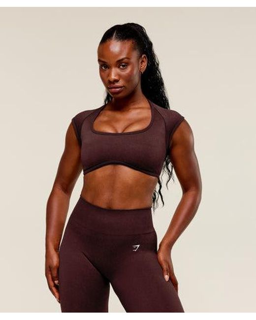 GYMSHARK Brown Adapt Fleck X Whitney Short Sleeve Crop Top