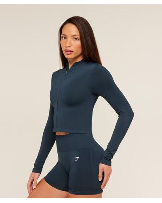 GYMSHARK Blue Everyday Seamless Zip Tracktop