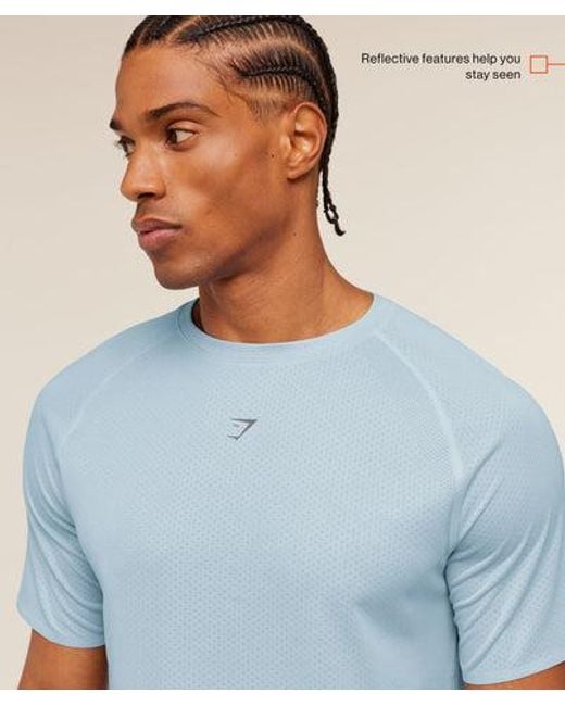 GYMSHARK Blue Hybrid Engineered Jacquard T-Shirt for men