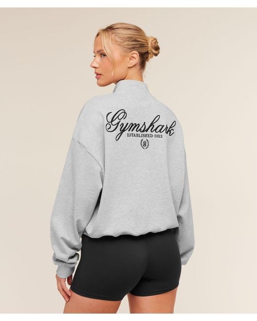 GYMSHARK Gray Script Embroidery Oversized Zip Through