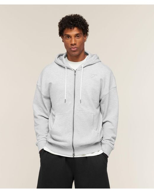 GYMSHARK White Campus Crest Zip Through Hoodie for men