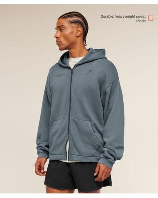 GYMSHARK Blue Conditioning Club Washed Zip Through Hoodie for men