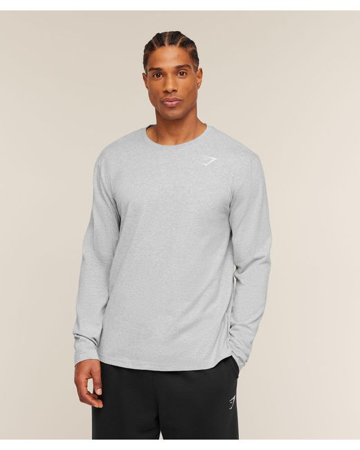 GYMSHARK Gray Crest Long Sleeve T-Shirt for men