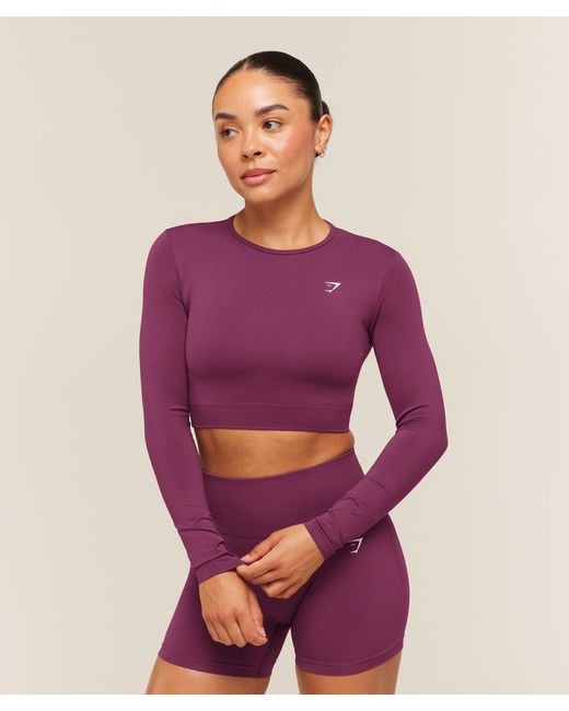 GYMSHARK Purple Everyday Seamless Long Sleeve Crop Top