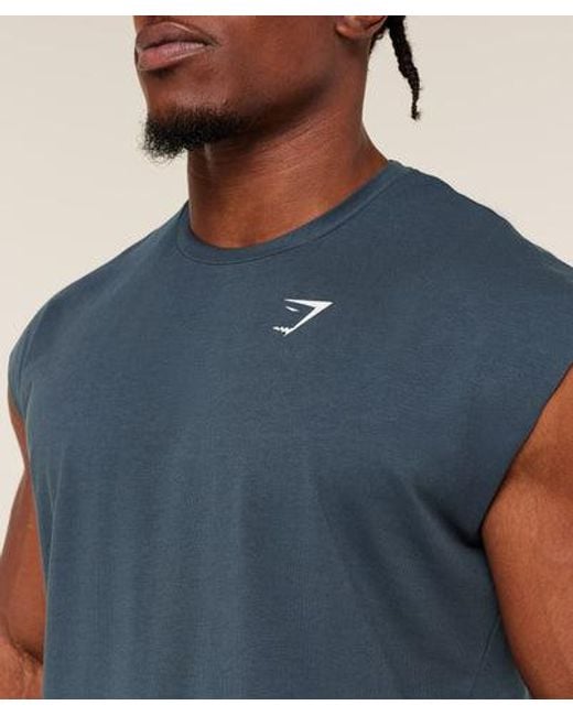 GYMSHARK Blue Critical Cut Off Tank for men
