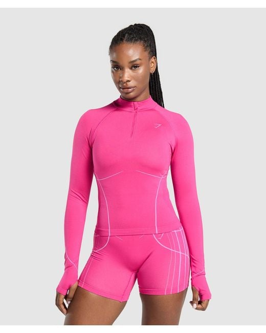 GYMSHARK Pink Apex Seamless 1/4 Zip Pullover