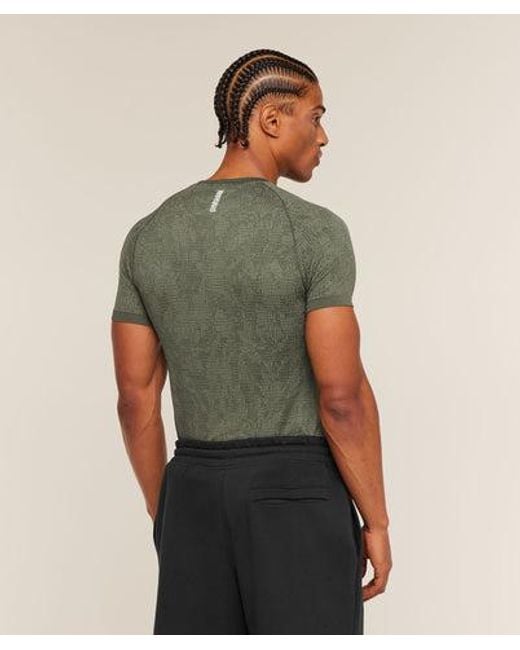 GYMSHARK Green Geo Seamless Grid T-Shirt for men