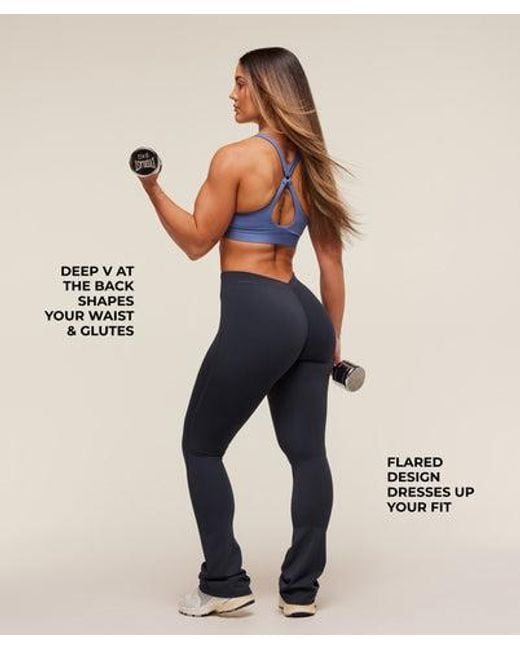 GYMSHARK Blue Lifting Dipped Waistband Flared Leggings