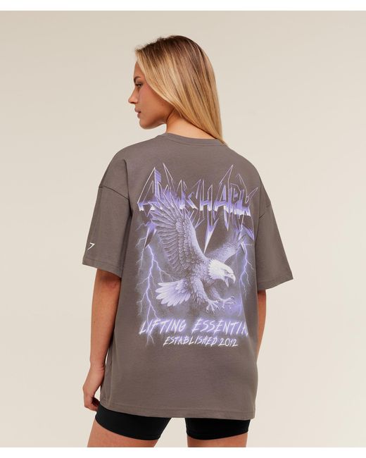 GYMSHARK Purple Eagle Band Style Graphic Short Sleeve T-Shirt