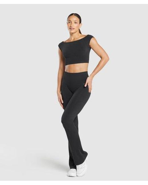 GYMSHARK Black Luxe Seamless Boat Neck Crop Top