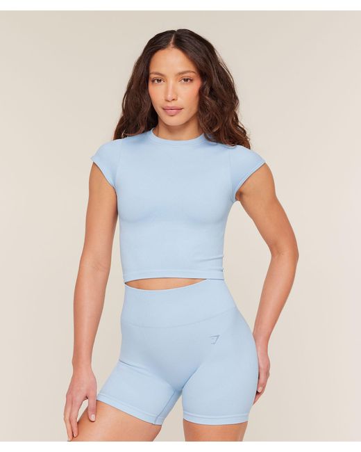 GYMSHARK Blue Poise Crew Neck Short Sleeve Top
