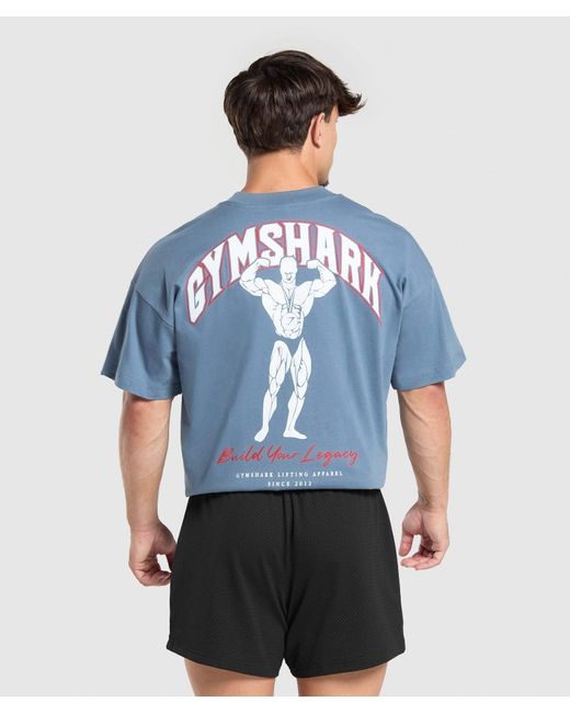 GYMSHARK Blue Build Your Legacy Graphic T-Shirt for men