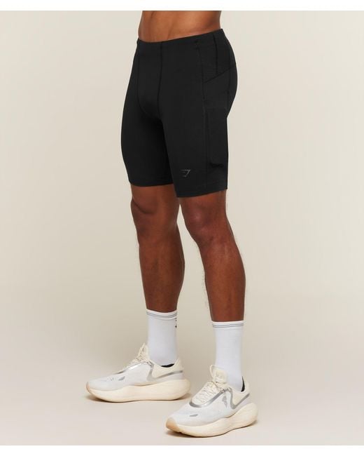 GYMSHARK Black Running Elite Half Tights for men