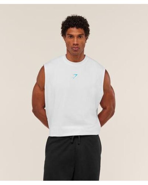 GYMSHARK White Power Cut Off Tank for men