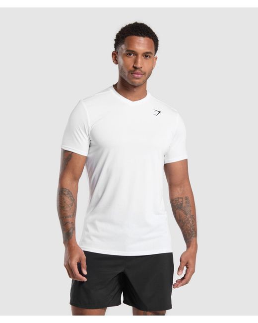 GYMSHARK White Arrival V-Neck T Shirt for men