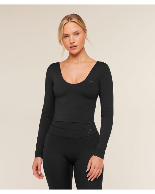 GYMSHARK Black Crossover Back Long Sleeve Top