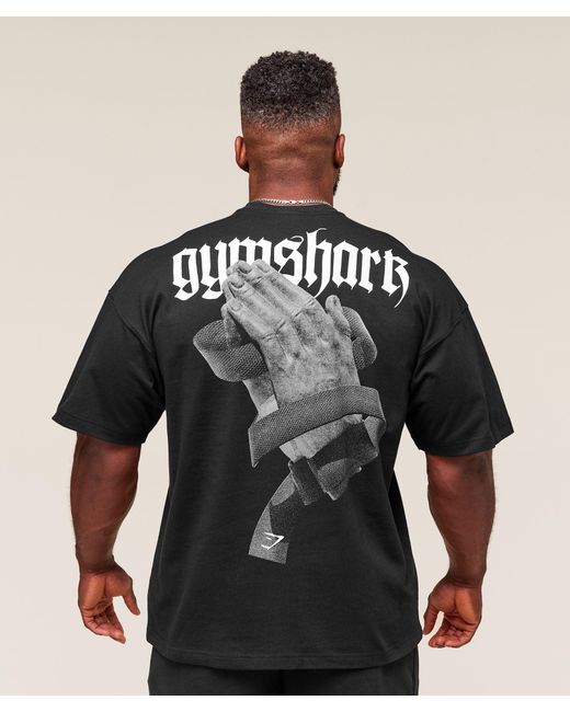 GYMSHARK Black Prayer Hands T-Shirt for men