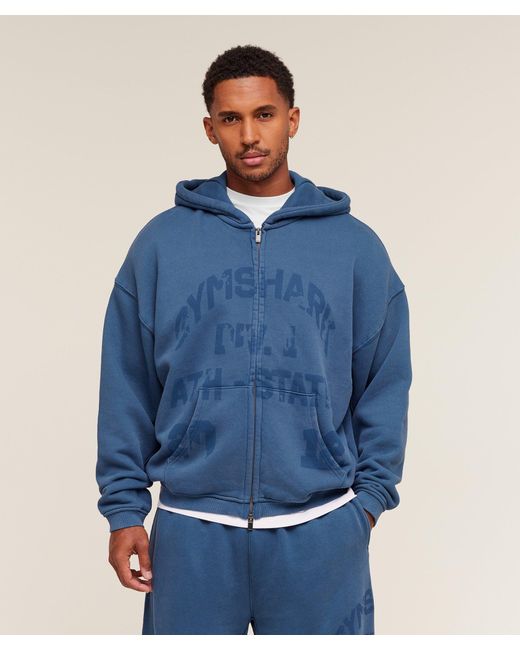 GYMSHARK Blue Collegiate Washed Zip Up Hoodie for men