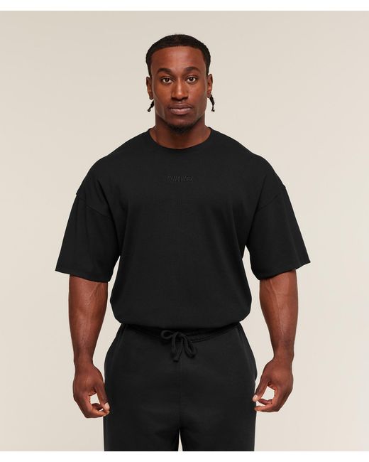 GYMSHARK Black Oversized Premium Ribbed T-Shirt for men