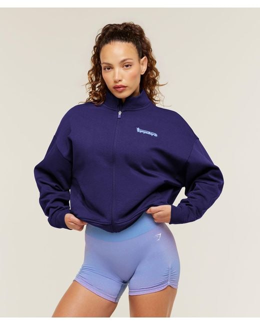 GYMSHARK Blue Script Embroidery Full Zip Jacket