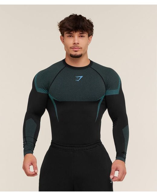 GYMSHARK Black Onyx 5.0 Seamless Long Sleeve T-Shirt for men