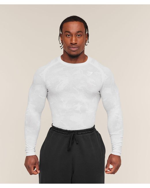 GYMSHARK White Geo Seamless Long Sleeve T-Shirt for men