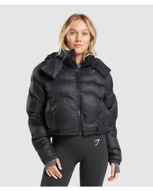 GYMSHARK Black Hull Midi Puffer Jacket
