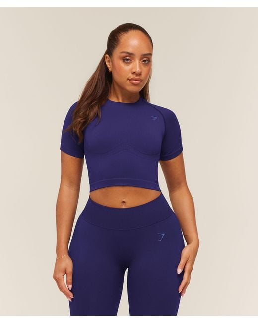 GYMSHARK Blue Lift Seamless Short Sleeve Top
