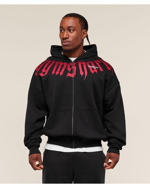 GYMSHARK Black Fade Graphic Zip Up Hoodie for men