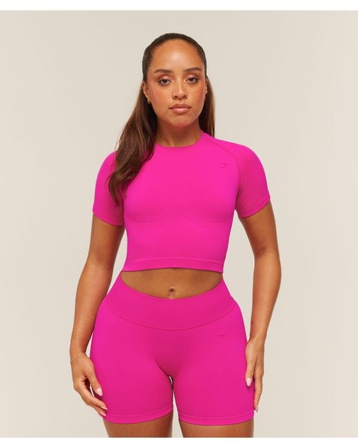 GYMSHARK Pink Lift Seamless Short Sleeve Top