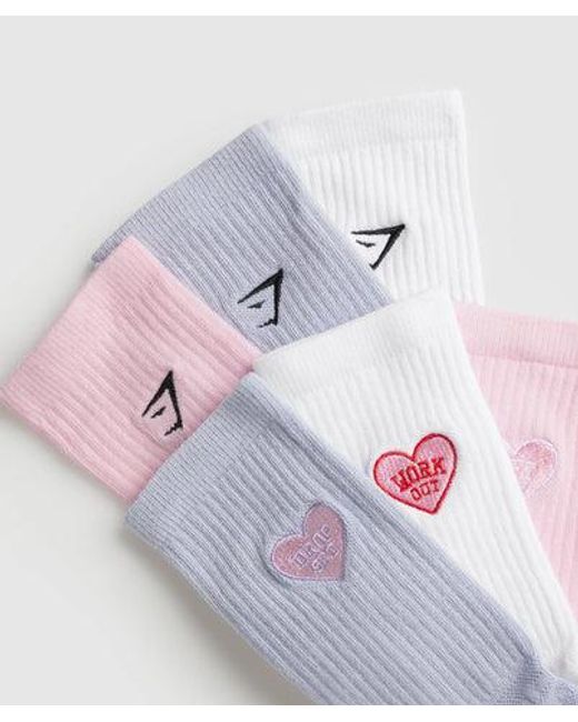 GYMSHARK Pink Gfx 3Pk Crew Socks