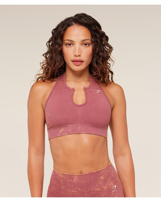 GYMSHARK Red Steel Seamless Halter Neck Bra