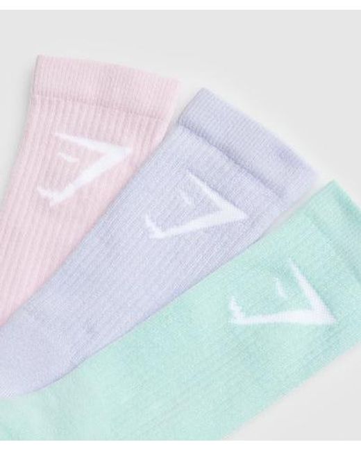 GYMSHARK Blue Crew Socks 3Pk