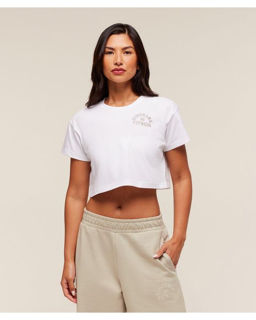 GYMSHARK White Fitness Embroidered Graphic Oversized Crop Top