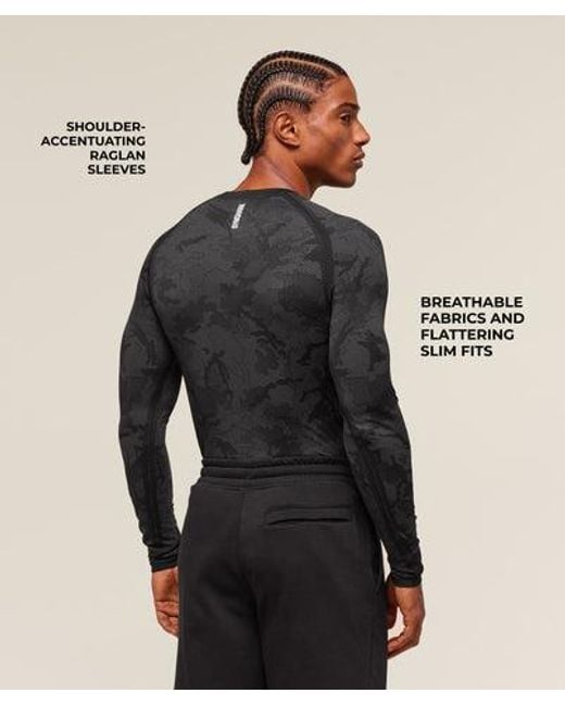 GYMSHARK Black Geo Seamless Long Sleeve T-Shirt for men
