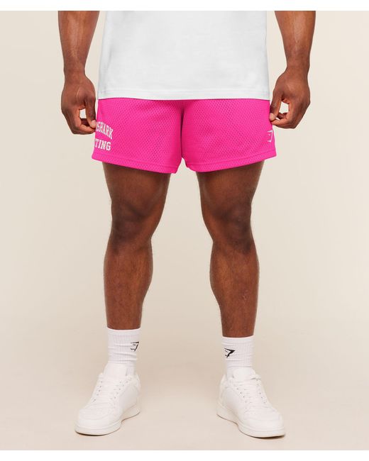GYMSHARK Pink Lifting Mesh 5" Shorts for men