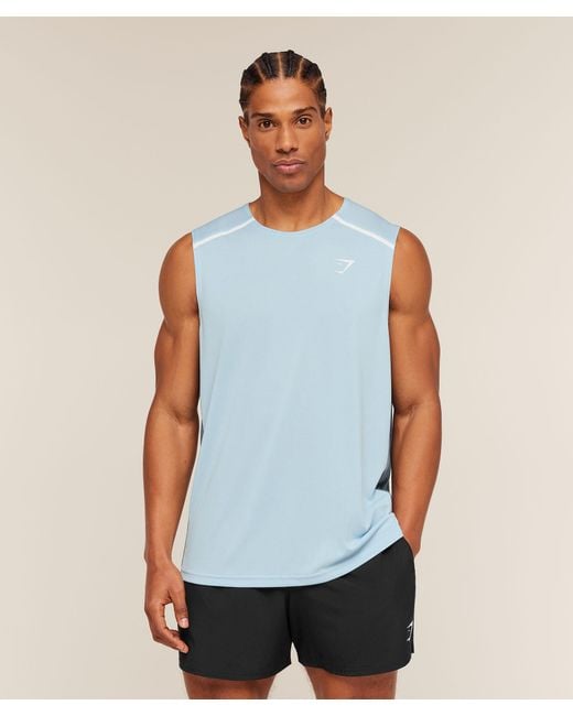 GYMSHARK Blue Arrival Contrast Tank for men