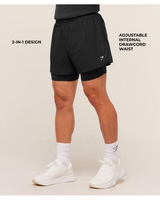 GYMSHARK Black Running 4" 2In1 Shorts for men