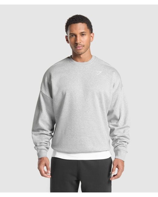 GYMSHARK Gray Oversized Crest Crew for men