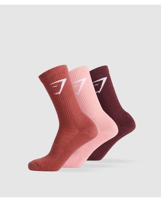 GYMSHARK Red Crew Socks 3Pk