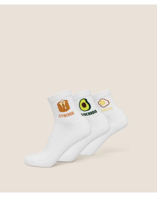GYMSHARK Natural Breakfast Graphic Midi Socks 3Pk