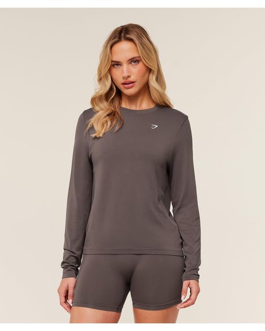 GYMSHARK Brown Everyday Seamless Long Sleeve Top