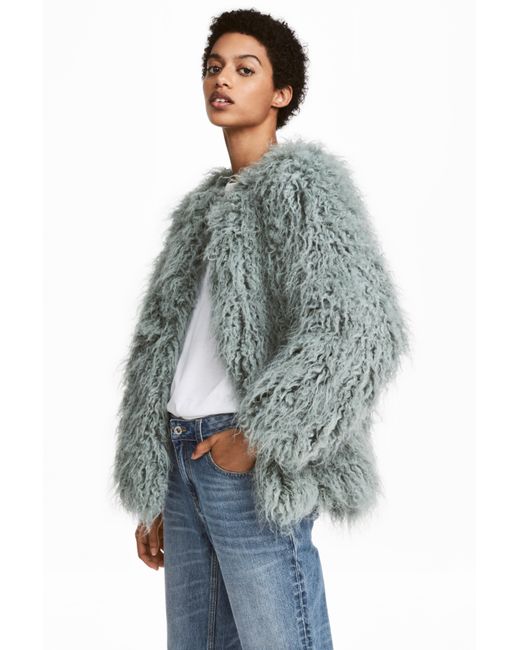 H\u0026M Faux Fur Jacket in Mint Green 