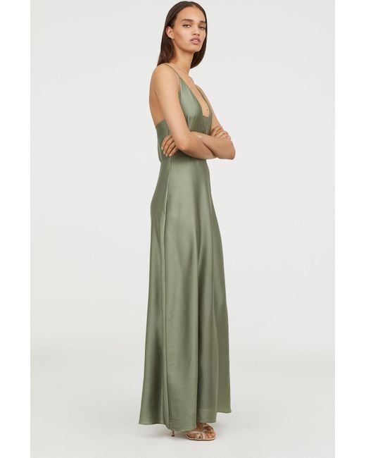H&M Synthetic Maxi Dress in Dusky Green (Green) | Lyst Canada