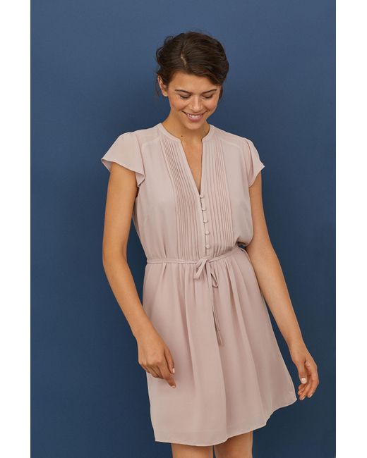 H&M Chiffon Dress With Tie Belt in Powder Pink (Pink) | Lyst Canada