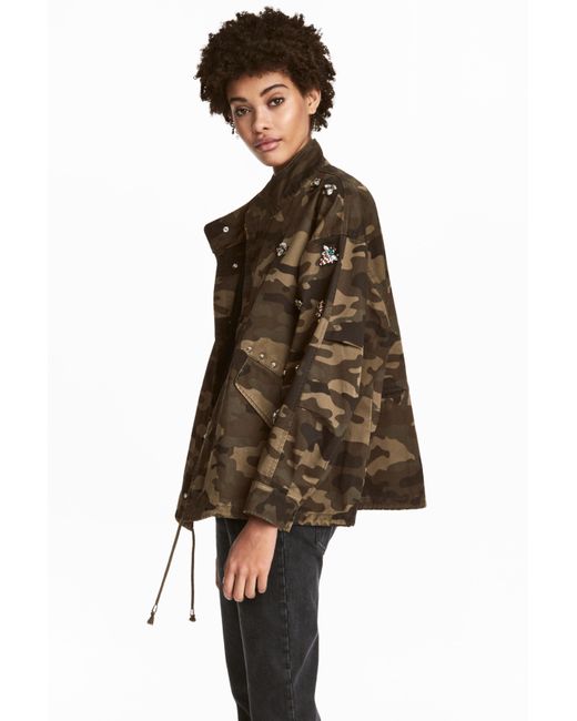 H\u0026M Cotton Short Cargo Jacket in Khaki 